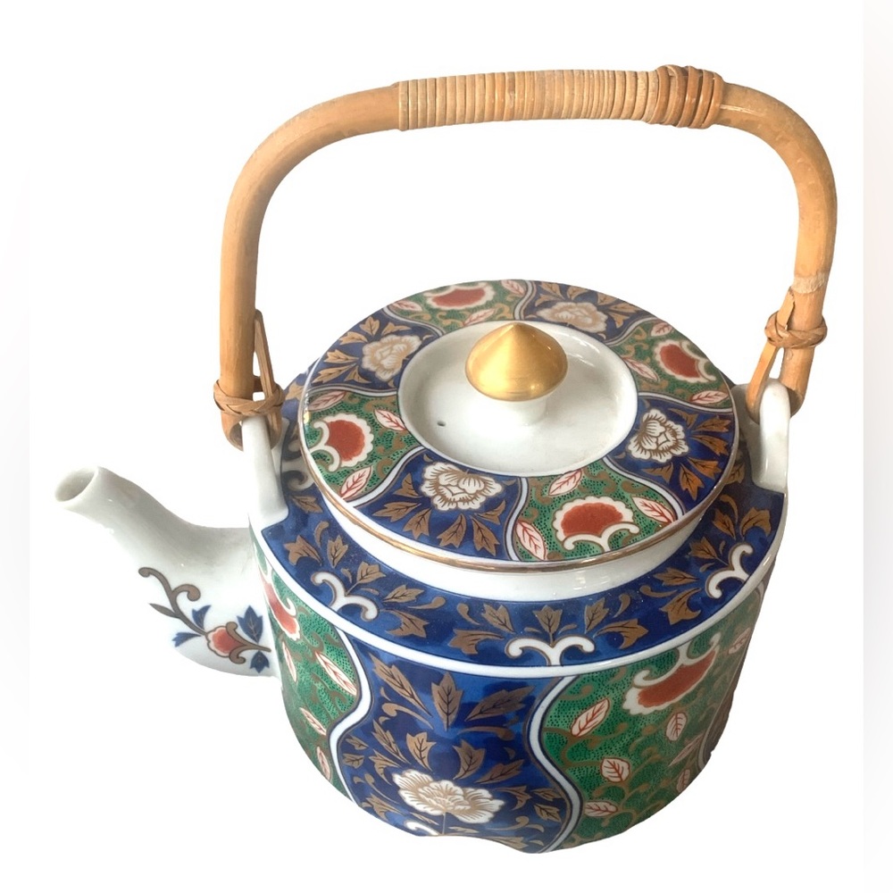 OMC Otagiri Japan Sake Teapot  Bamboo Handle w/ 6 Tea Cups & 4 Desert Plates - Picture 4 of 10